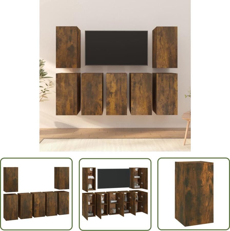 The Living Store Hangende Tv-meubelen Moderne Stijl Tv-meubelset van 7 Gerookt Eiken 30.5 x 30 x 60 cm - Foto 2