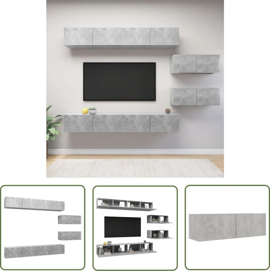 The Living Store televisiemeubelset Hangend spaanplaat betongrijs 4x100x30x30 cm + 2x80x30x30 cm eenvoudig te reinigen - Foto 2