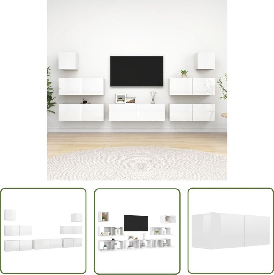 The Living Store Hangende TV-meubelset Spaanplaat Hoogglans wit 4x 80x30x30 cm 1x 100x30x30 cm 2x 30.5x30x30 cm - Foto 2