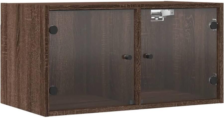 The Living Store Wandkasten met glazen deuren 2 st 68 5x37x35 cm bruineikenkleur Wandkasten Houten Kast Bruine Eiken Opbergkast Badkamerkast - Foto 2