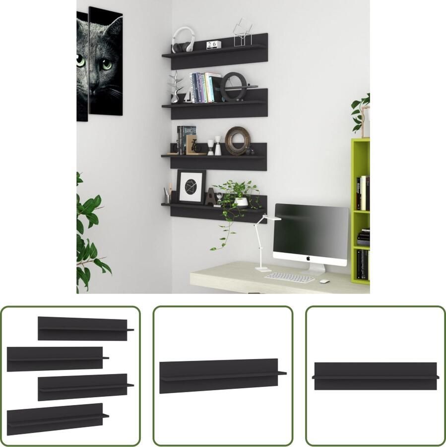 The Living Store Wandschappen 4 st 80x11 5x18 cm bewerkt hout grijs Wandplank Hangend Rek Scheidingsrek Decoratief Plank Opslag Oplossing