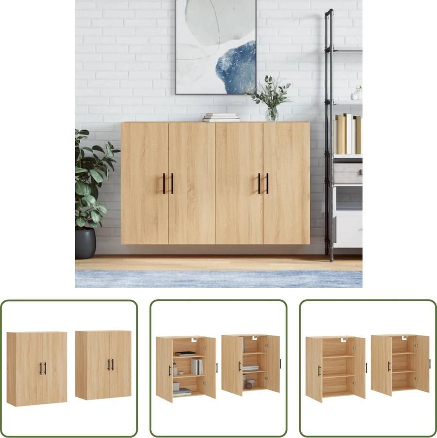 VidaXL Hangkasten 2 st 69 5x34x90 cm sonoma eikenkleurig Hangkasten Houten Kasten Badkamerkast Salontafel Opslagmogelijkheden