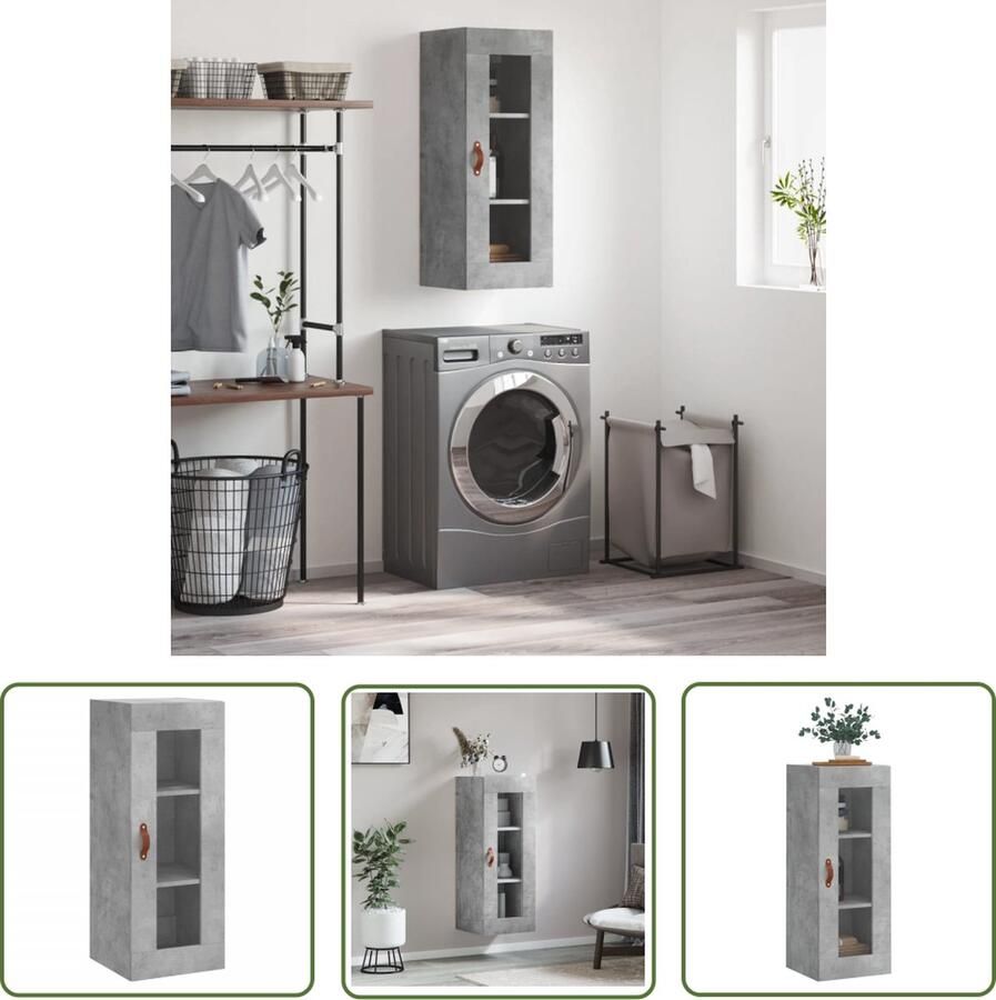 The Living Store Hangkast Betongrijs 34.5 x 34 x 90 cm Wandgemonteerde opbergkast Duurzaam bewerkt hout