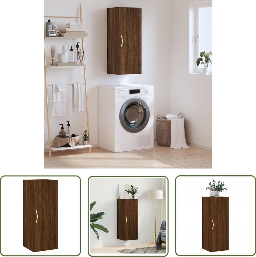 The Living Store Hangkast 34 5x34x90 cm bruin eikenkleur Wandkast Houten Kast Opbergkast Bruine Kast Hangkast