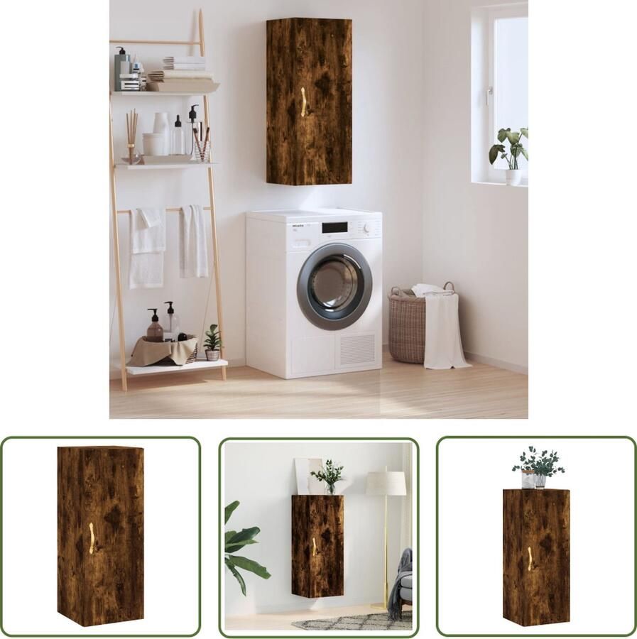 The Living Store Hangkast 34 5x34x90 cm gerookt eikenkleurig Zwevende Opbergkast Wandkast Houten Kast Bergruimte Designkast - Foto 2