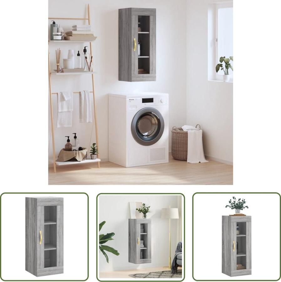 The Living Store Hangkast 34 5x34x90 cm grijs sonoma eikenkleurig Hangkast Wandkast Houten Kast Grijze Kast Opslagkast