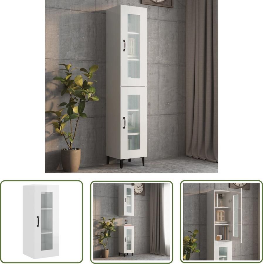 The Living Store Hangkast 34 5x34x90 cm hoogglans wit Hangkast Wandkast Opslagruimte Badkamermeubel Keukenkasten