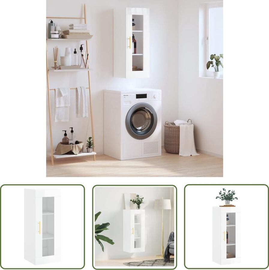 The Living Store Hangkast 34 5x34x90 cm hoogglans wit Wandkast Hangkast Opslagmogelijkheden Keukenopslag Badkamerkast