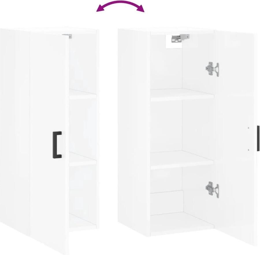 The Living Store Hangkast 34 5x34x90 cm hoogglans wit Zwevende Kast Wandkast Opbergkast Houten Kast Witte Kast