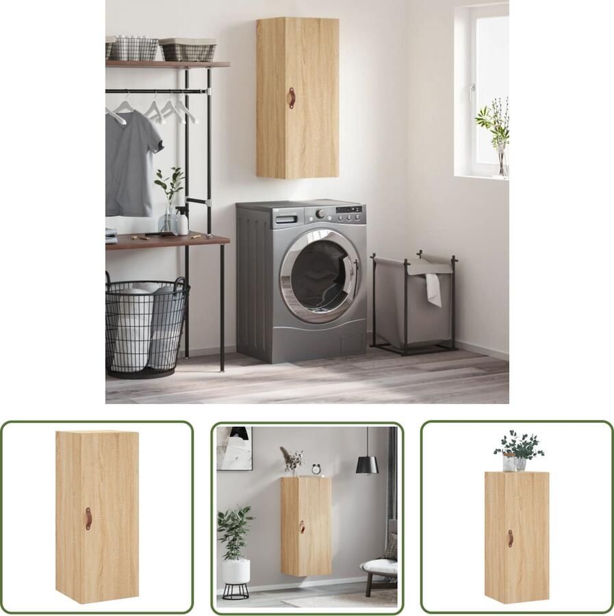 The Living Store Hangkast 34 5x34x90 cm sonoma eikenkleurig Wandkast Houten Kast Opbergkast Salontafel Hangkast