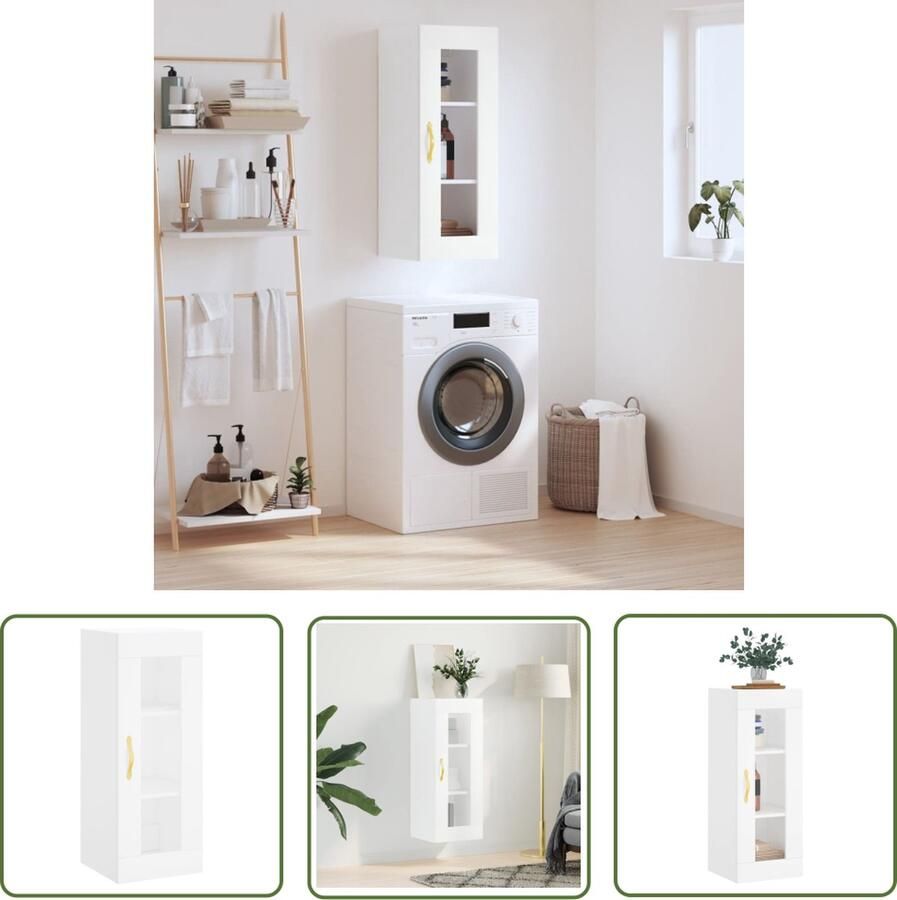 The Living Store Hangkast 34 5x34x90 cm wit Hangkast Wandkast Opbergkast Houten Kast Witte Kast