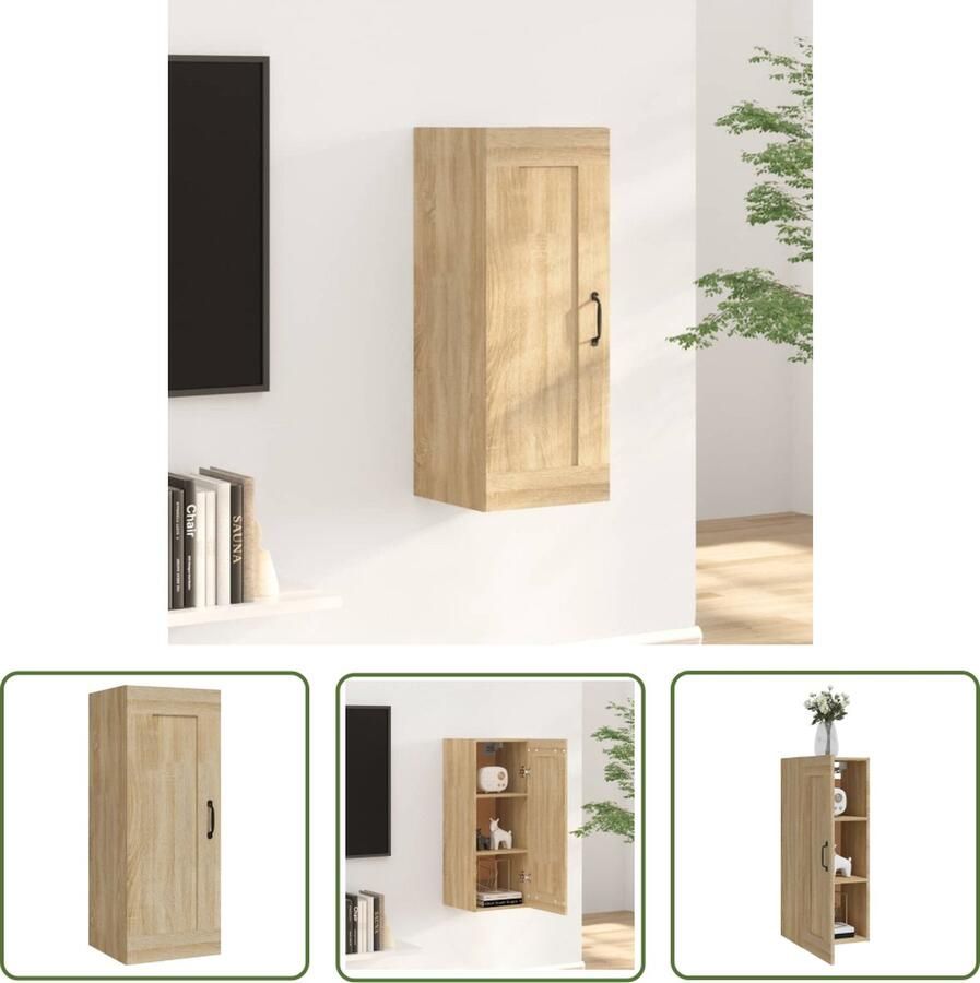 The Living Store Hangkast 35x34x90 cm bewerkt hout sonoma eikenkleurig Hangkast Wandkast Opbergkast Kast Houten Kast - Foto 2