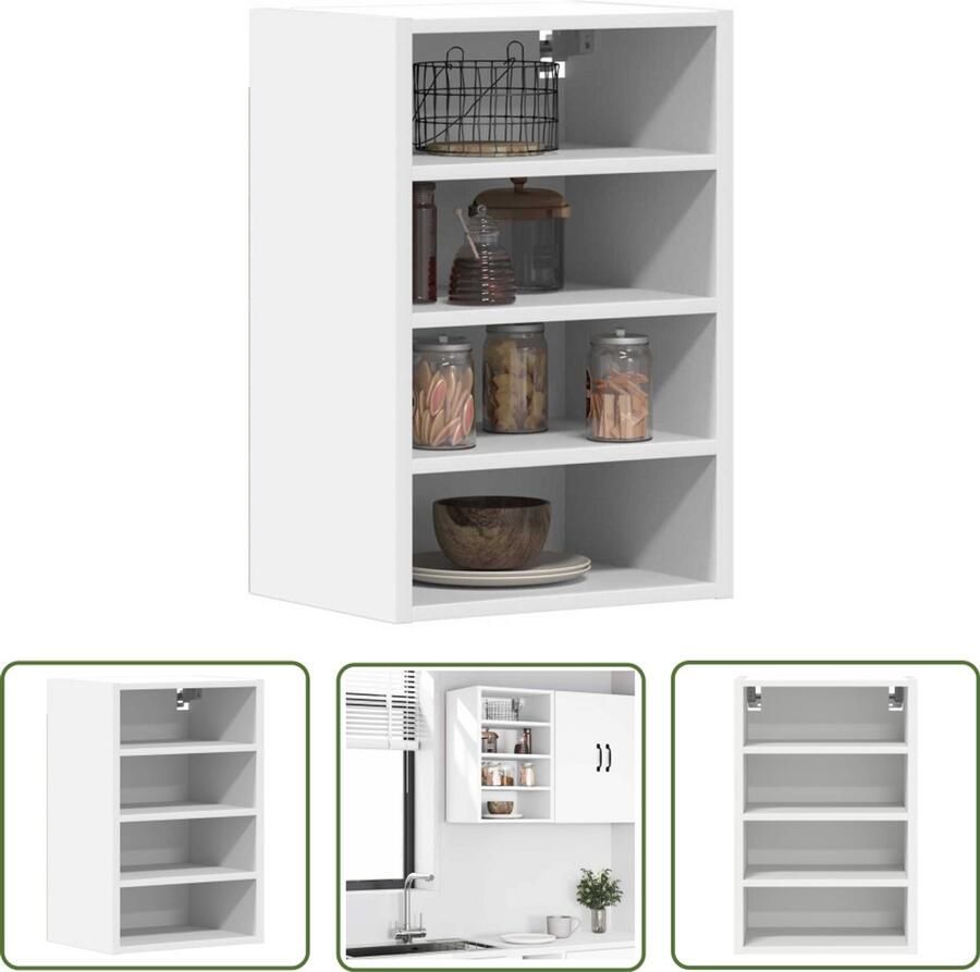 The Living Store Hangkast 40x29 5x60 cm bewerkt hout wit Keukenopbergkast Wandkast Houten Kast Wit Kast Kleine Keukenkasten