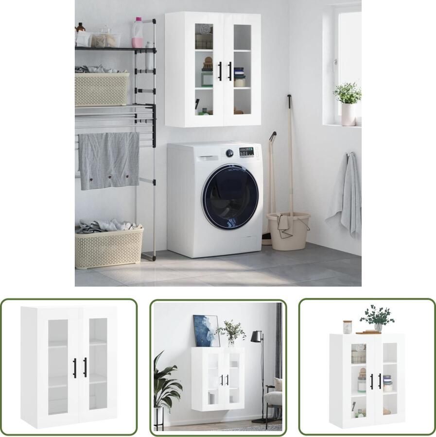 The Living Store Hangkast 69 5x34x90 cm hoogglans wit Wandkast Hangkast Opbergkast Keukenkast Houten Kast