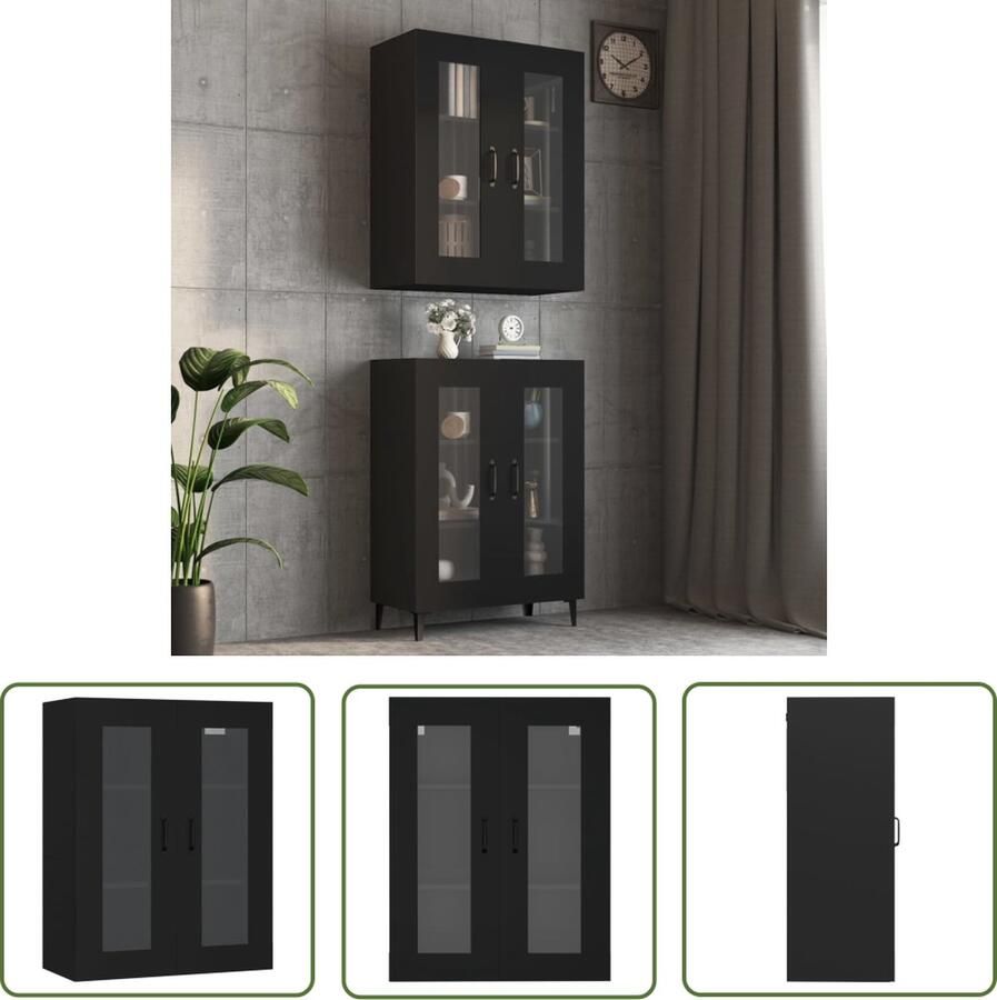 The Living Store Hangkast 69 5x34x90 cm zwart Hangkast Wandkast Safira Houten Kast Zwarte Kast