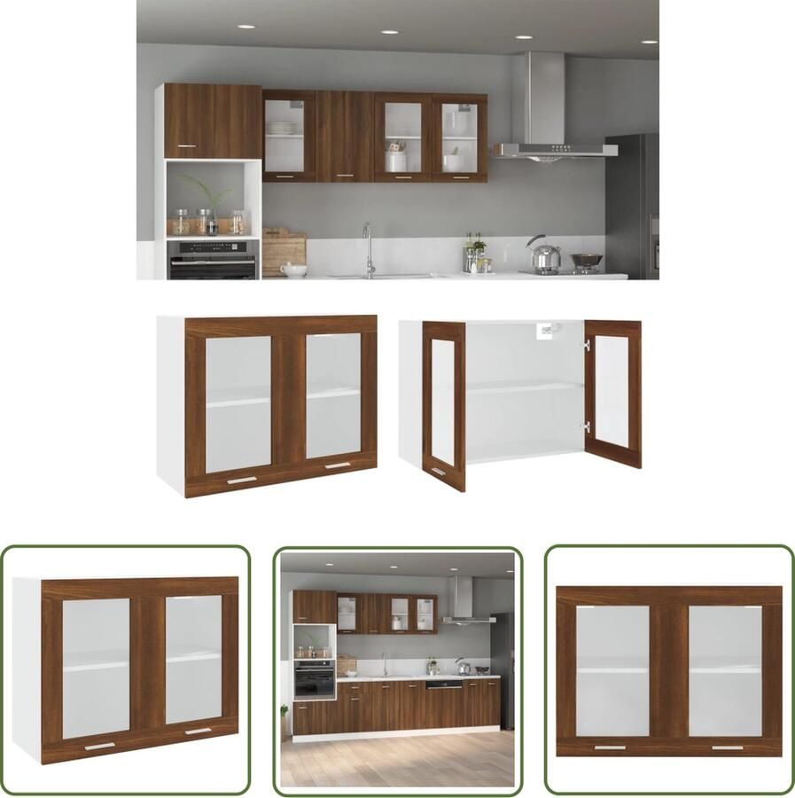 The Living Store Hangkast 80x31x60 cm bewerkt hout bruin eikenkleurig Wandkast Houten Kast Bergruimte Keukenopstelling Hangkast