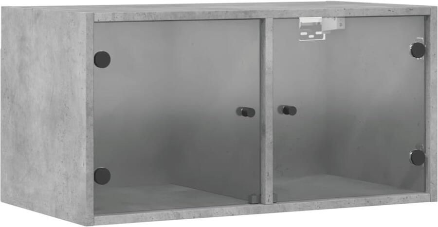 The Living Store Wandkast met glazen deuren 68 5x37x35 cm betongrijs Hangkast Wanddecoratie Bergruimte Houten Kast Glazen Deur - Foto 2