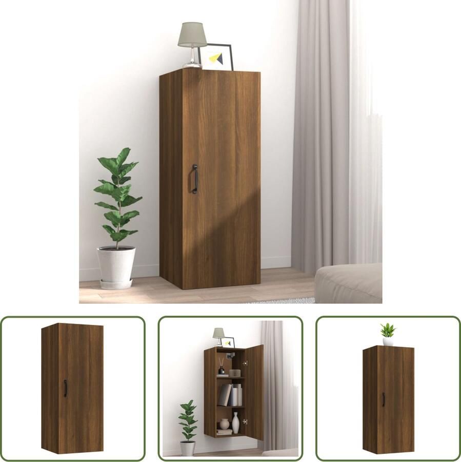 The Living Store Hangkast Classic Opbergkast Wandgemonteerd 34.5 x 34 x 90 cm Bruineiken