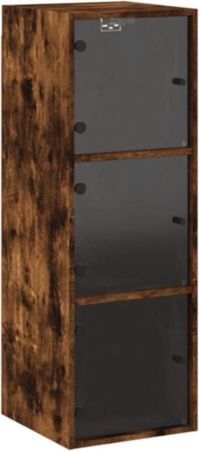 The Living Store Wandkast met glazen deuren 35x37x100 cm gerookt eikenkleurig Hangkast Wandkast Houten Kast Bruine Kast Vintage Kast - Foto 2