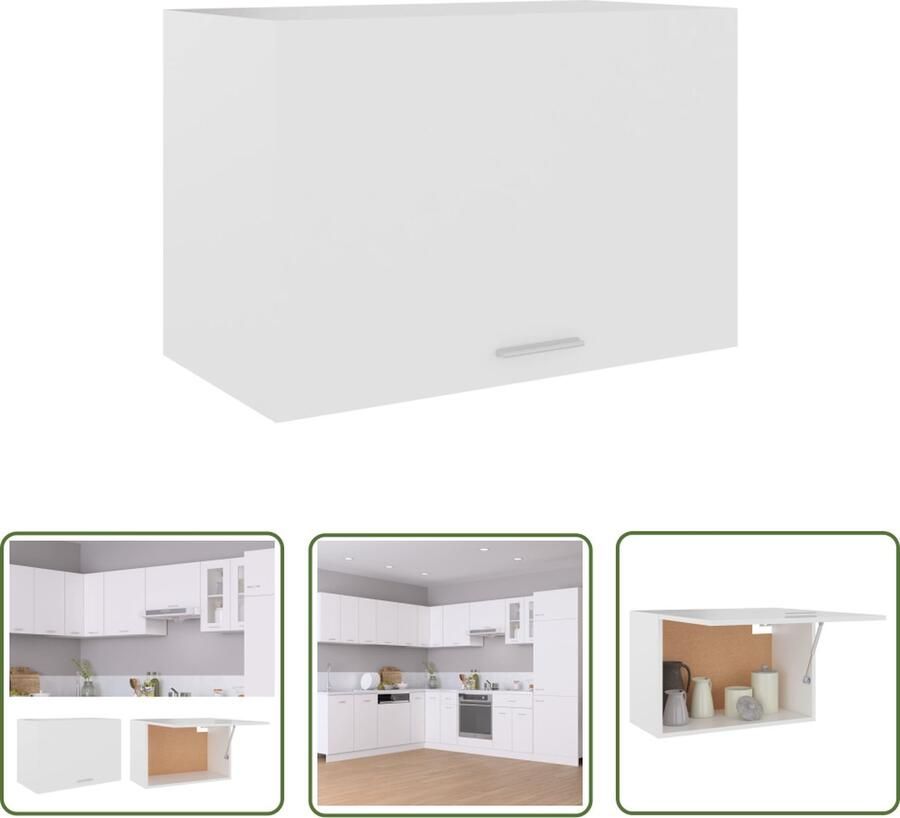 The Living Store Hangkast Lyon 60x31x40 cm bewerkt hout wit Keukenhangkast Witte Keukenkast Houten Hangkast Kleine Keukenkast Opbergkast Keuken