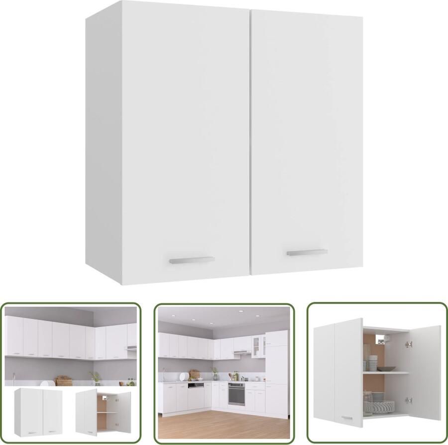 The Living Store Hangkast Lyon 60x31x60 cm bewerkt hout wit Keukenhangkast Houten Kast Opbergkast Keukenopbergkast Wit Kast - Foto 2