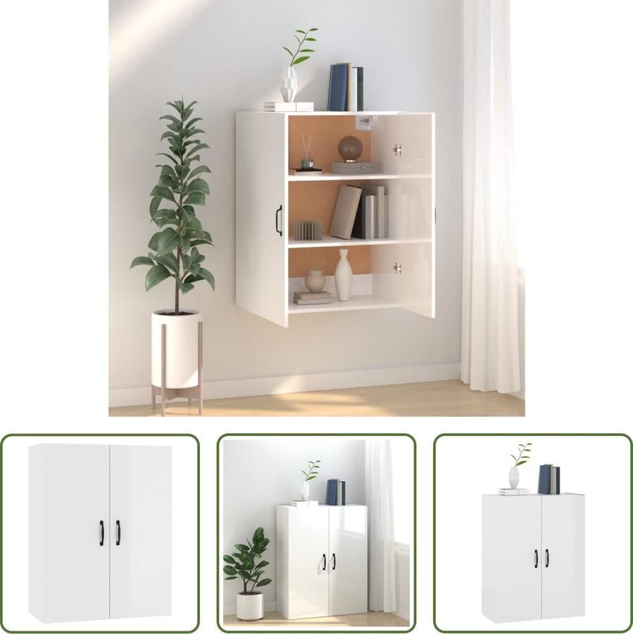 The Living Store Hangkast Opbergkast 69.5 x 34 x 90 cm Hoogglans Wit - Foto 2