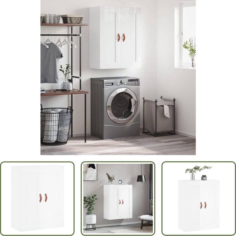 The Living Store Wandkast 69 5x34x90 cm bewerkt hout hoogglans wit Hangkast Wandkast Opbergkast Keukenkast Houten Kast