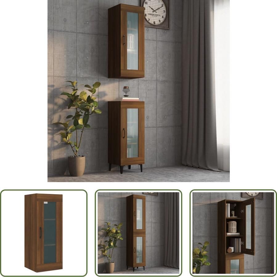The Living Store Wandkast 34 5x34x90 cm bruin eikenkleur Hangkast Vintage Houten Kast Bruine Eiken Wandmontage