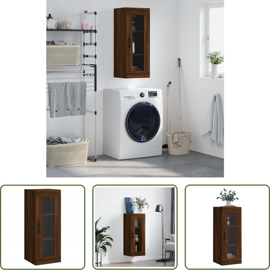 The Living Store Hangkast 34 5x34x90 cm bruin eikenkleur Hangkast Wandkast Houten Kast Opbergkast Bruine Eiken