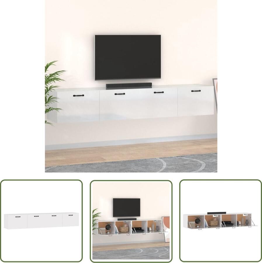 The Living Store Hangkast Wandgemonteerd Hoogglans wit 100 x 36.5 x 35 cm Bewerkt hout - Foto 2