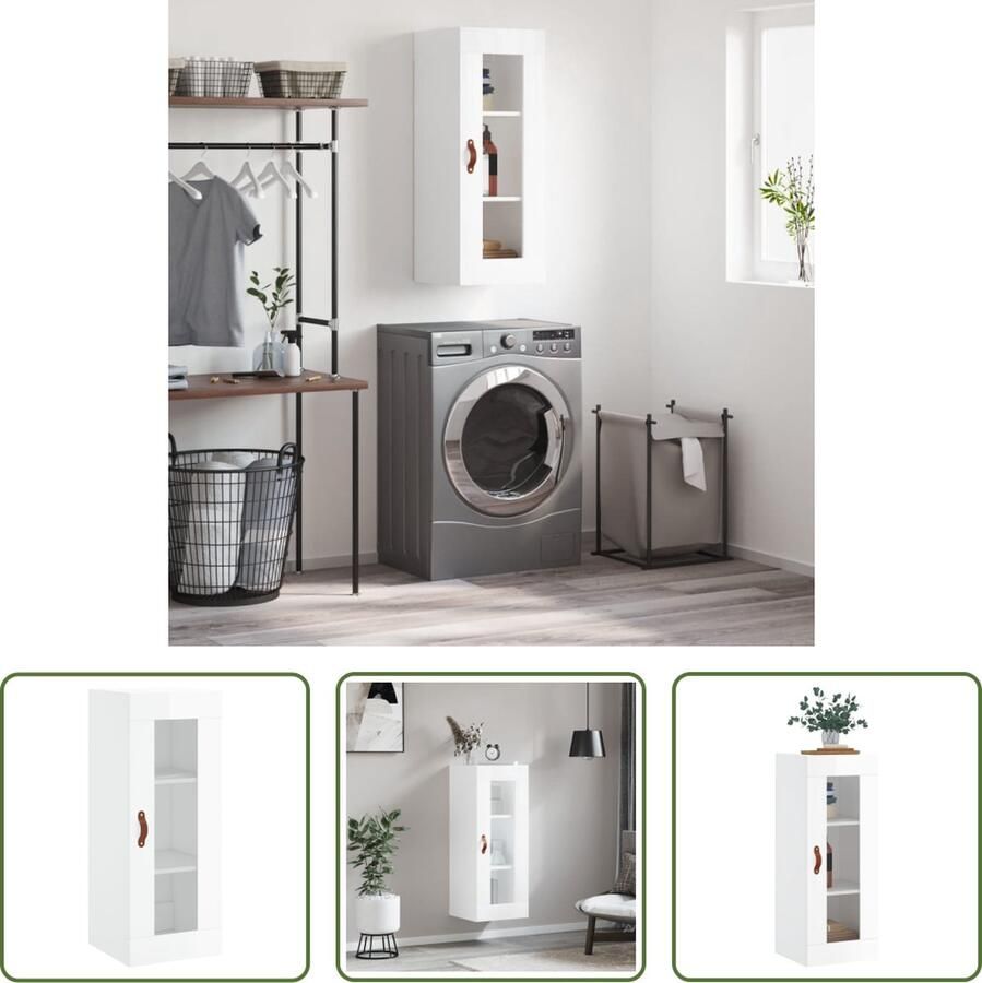 The Living Store Hangkast 34 5x34x90 cm hoogglans wit Hangkast Wandkast Opbergkast Keukenopstelling Badkameropstelling