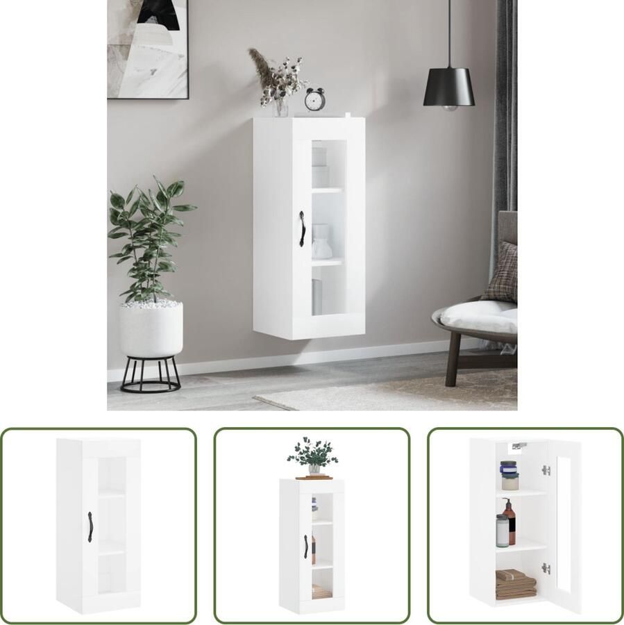 The Living Store Hangkast 34 5x34x90 cm wit Hangkast Wandkast Opbergkast Houten Kast Witte Kast