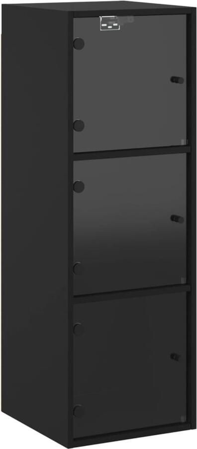 The Living Store Wandkast met glazen deuren 35x37x100 cm zwart Wandkast Wandkasten Opbergkast Wandgemonteerde Kast - Foto 2