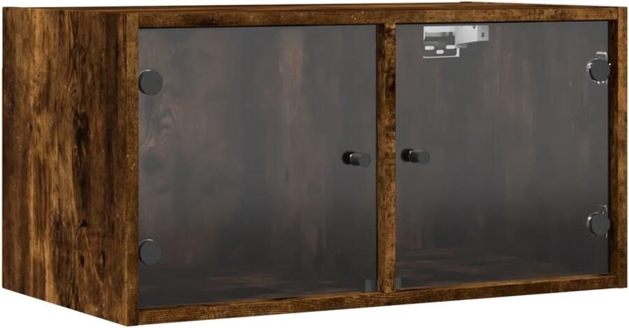 The Living Store Wandkast met glazen deuren 68 5x37x35 cm gerookt eikenkleurig Wandkast Wandkasten Opbergkast Wandgemonteerde Kast - Foto 2