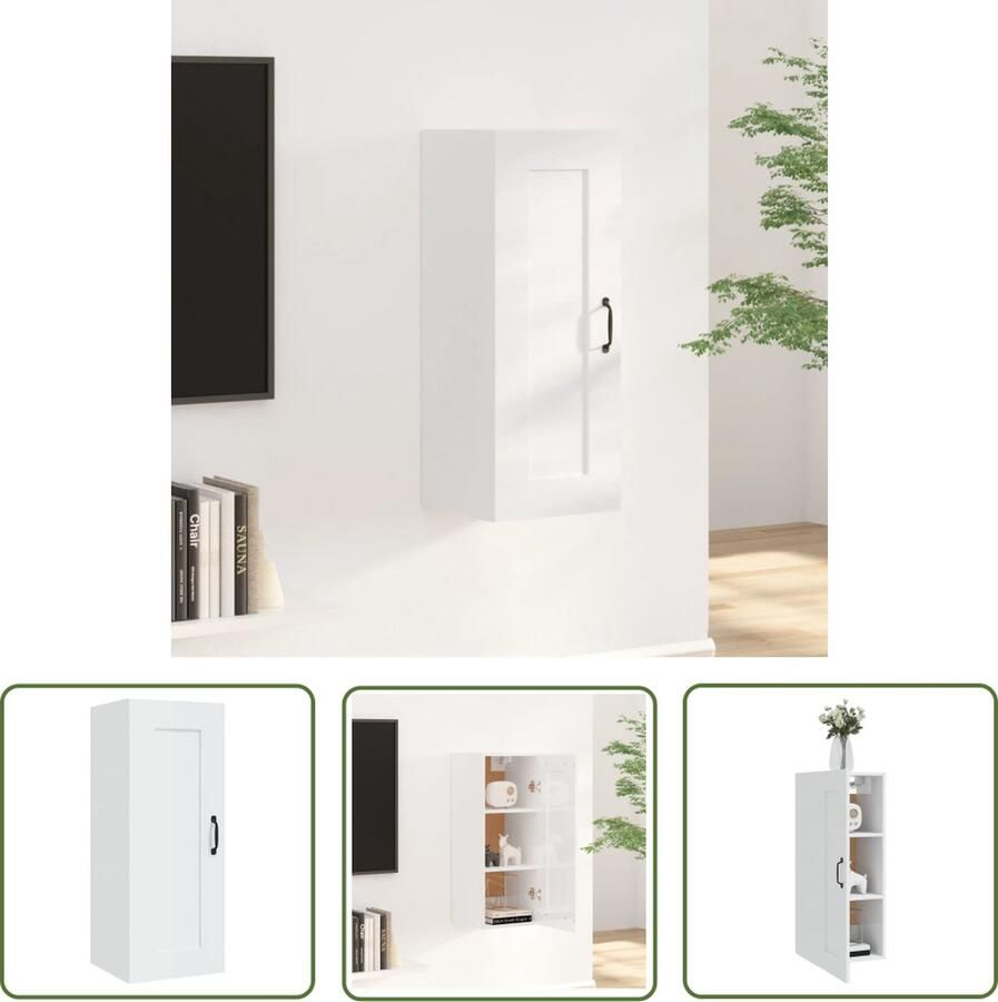 The Living Store Hangkast 35x34x90 cm bewerkt hout hoogglans wit Hangkast Wandkast Opbergkast Houten Kast Witte Kast - Foto 2