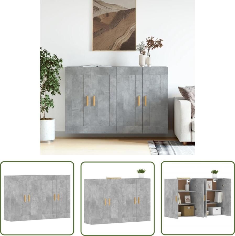 The Living Store Hangkasten 2 st bewerkt hout betongrijs Wandkast Hangkast Opbergkast Betongrijs Houten Kast