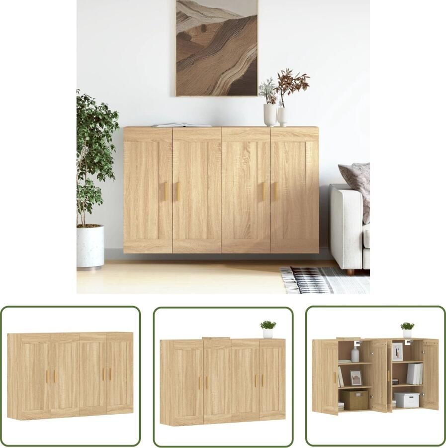 The Living Store Hangkasten 2 st bewerkt hout sonoma eikenkleurig Wandkast Hangkast Opbergkast Sonomaplank Houten Kast