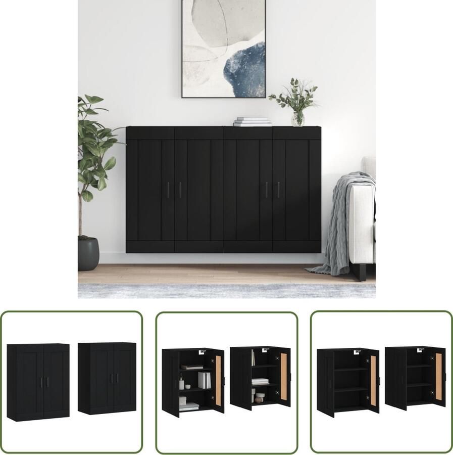 The Living Store Wandmeubel Praktische en decoratieve Wandkasten Afmetingen- 69.5 x 34 x 90 cm (B x D x H) Ken- Stevig materiaal Kleur- Zwart