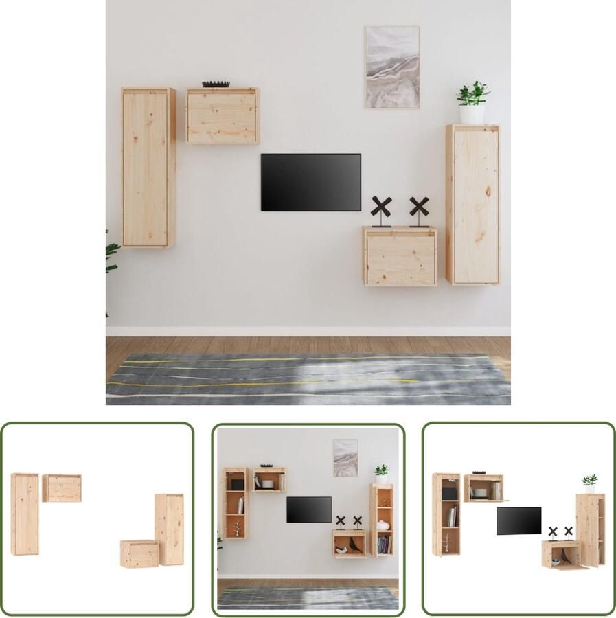 The Living Store Televisiemeubel Klassiek design Massief grenenhout 45 x 30 x 35 cm Onbehandeld - Foto 2