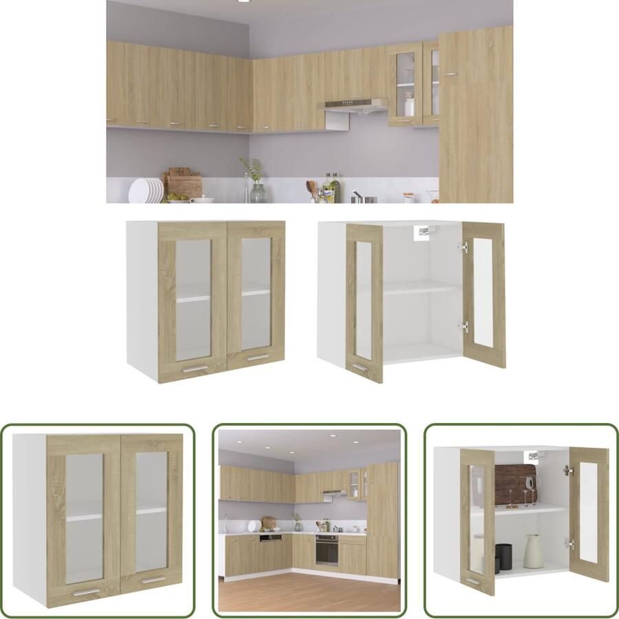 The Living Store Hangkast Lyon 60x31x60 cm bewerkt hout sonoma eikenkleurig Hangkast Keukenopbergkast Keukenmeubels Sonomaneik Houten Kast