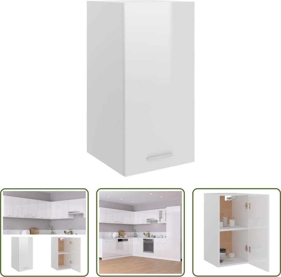The Living Store Hangkast 29-5x31x60 cm bewerkt hout hoogglans wit Keukenkast