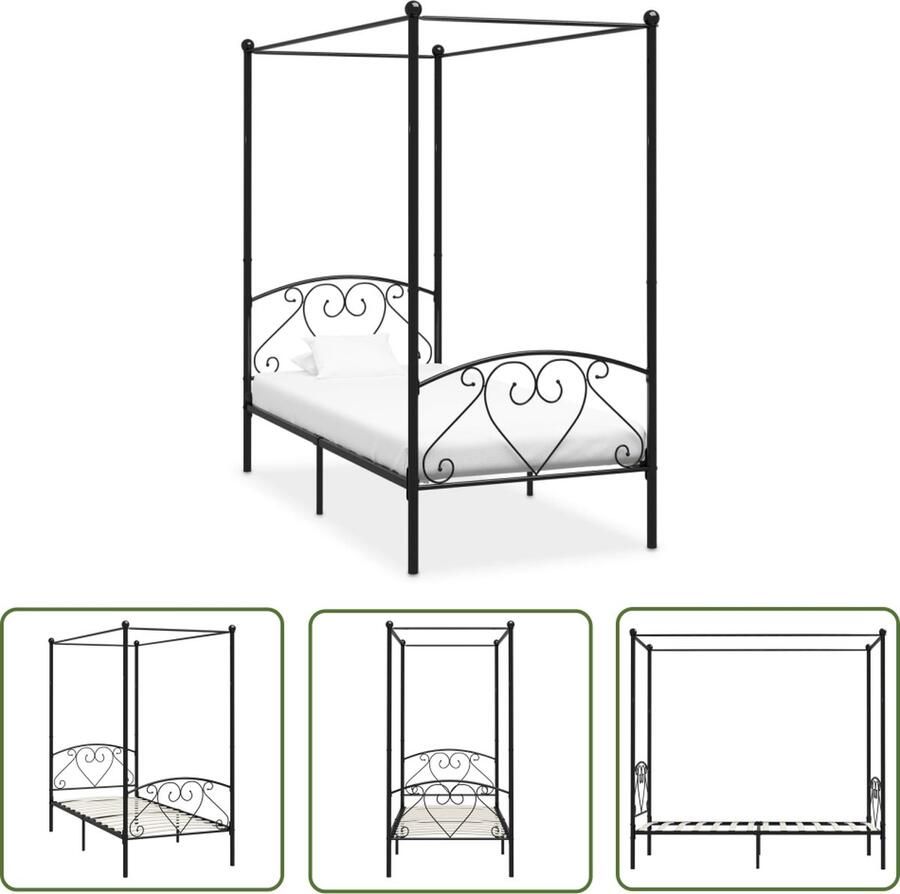 The Living Store Hemelbedframe Metaal 209x107.5x198 cm Zwart Elegante en klassieke sfeer Stevig en duurzaam Vereist montage Hemelbed Metalen Bed Tweepersoonsbed Zwarte Bed Design Bed