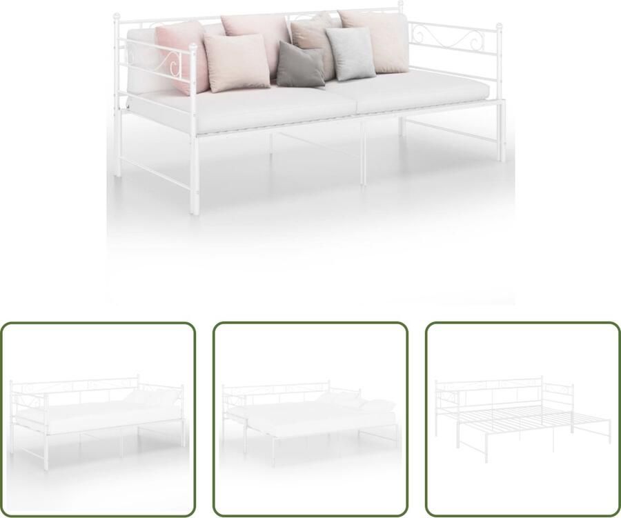 The Living Store Het ideale voor mensen met beperkte leefruimte- Bedbank Wit 206.5 x 185 x 89.5 cm inklapbaar bed zijplank stevige metalen constructie Slaapbank Bedbank Logeerbed Klein Appartement Compact Meubilair - Foto 2
