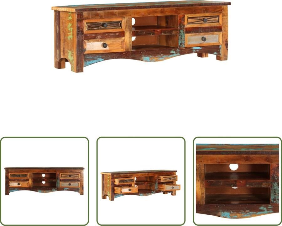 The Living Store Hifi-kast Massief Gerecycled Hout 120x30x40 cm Industriële Stijl - Foto 2