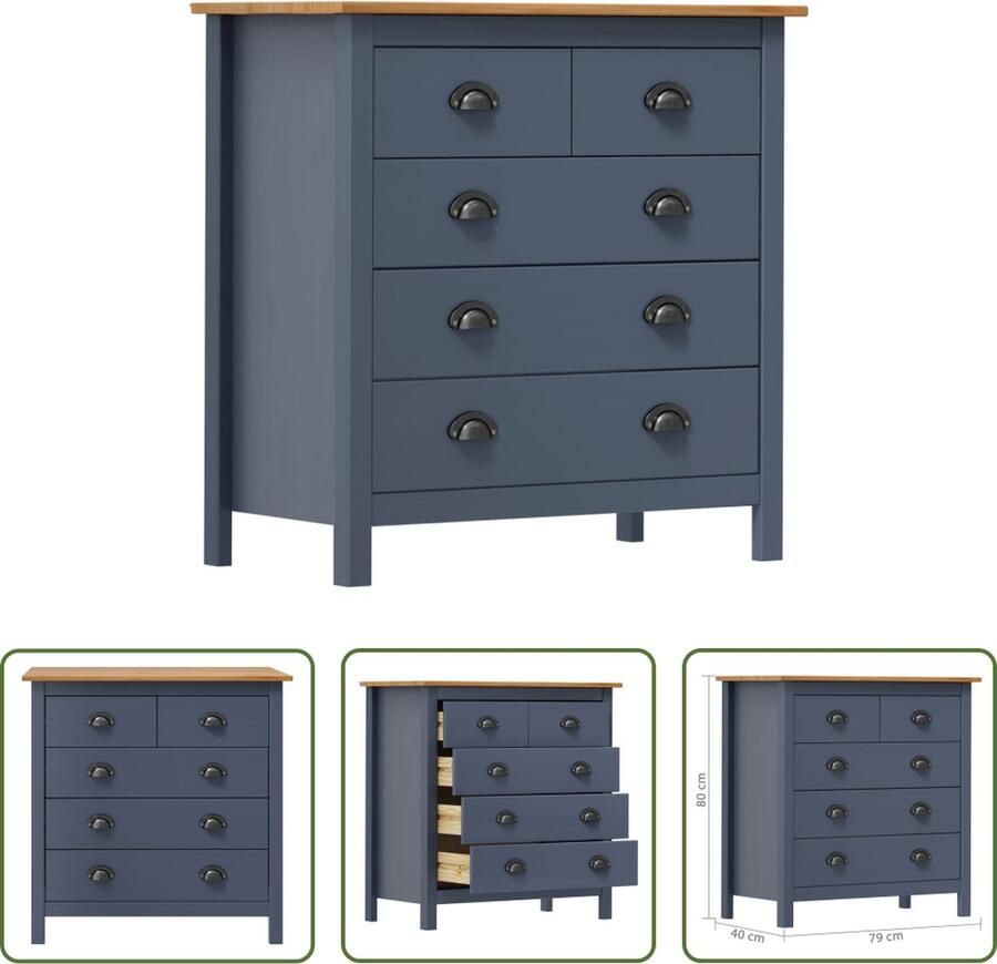 VidaXL Dressoir Hill 79x40x80 cm massief grenenhout grijs Dressoir Grijze Dressoirs Houten Dressoir Grenenhouten Dressoir Vintage Dressoir