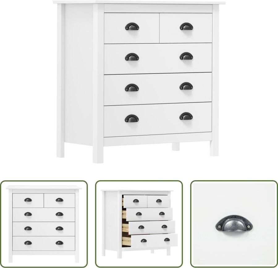 VidaXL Dressoir Hill 79x40x80 cm massief grenenhout wit Dressoir Houten Dressoir Grenenhouten Dressoir Wit Dressoir Vintage Dressoir