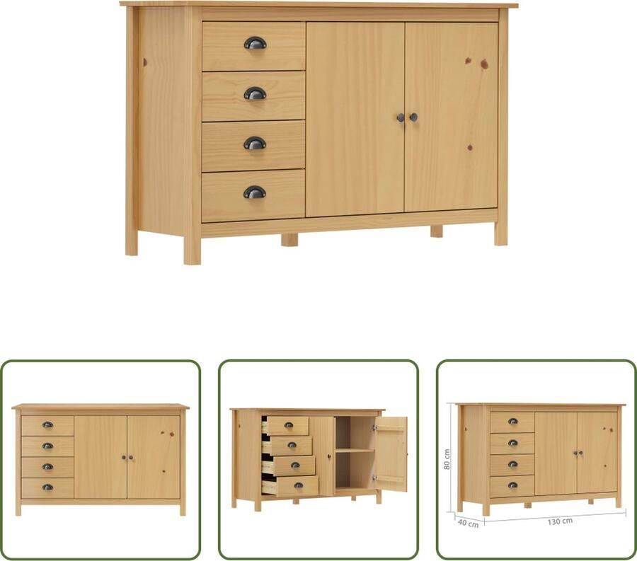 The Living Store Dressoir Hill 130x40x80 cm massief grenenhout honingbruin Dressoir Meubilair Hout Grenenhout Vintage