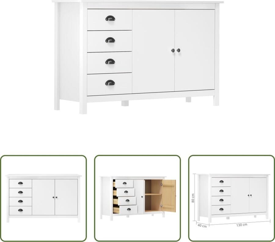 The Living Store Dressoir Hill 79x40x80 cm massief grenenhout wit Dressoir Meubels Kast Houtsoort Grenenhout