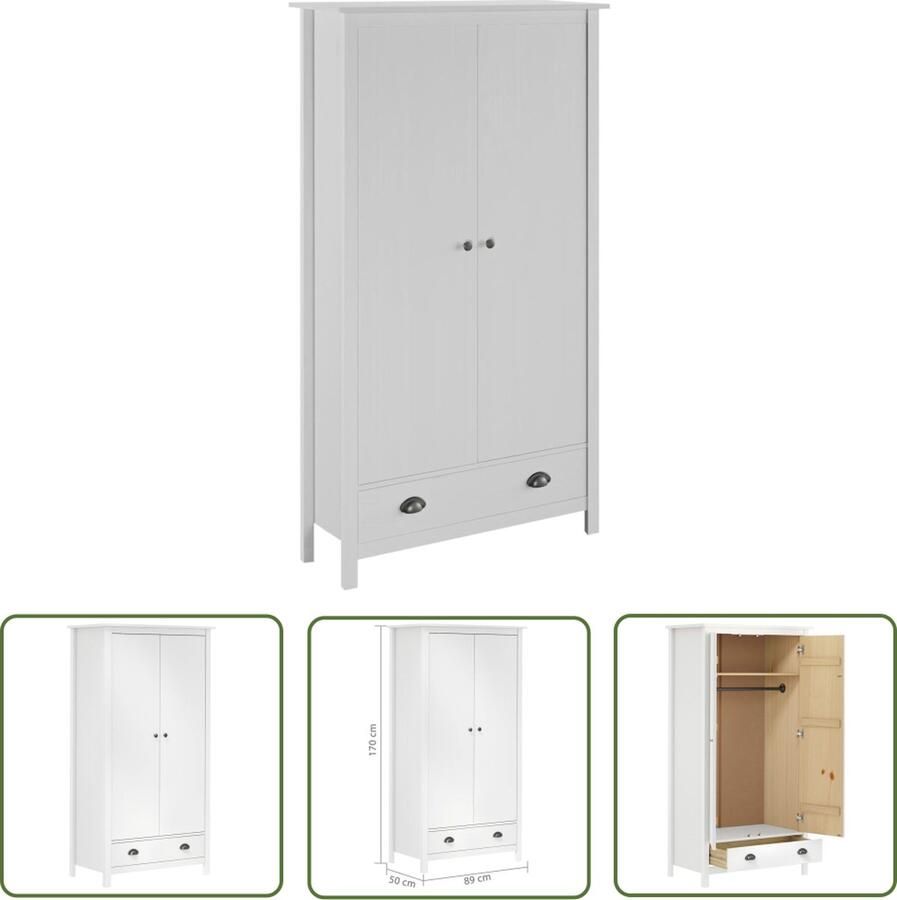 The Living Store Hill Linnenkast 89 x 50 x 170 cm Massief grenenhout 1 lade 1 schap 1 groot vak met hangstang Klerenkast Garderobe Houten Kast Grenenhouten Kast Witte Kast - Foto 2