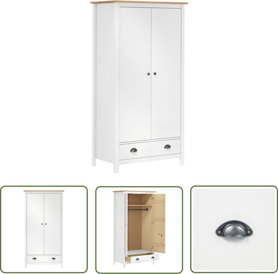 The Living Store Kledingkast Hill 2 deuren 89x50x170 cm massief grenenhout wit Klerenkast Garderobe Houten Kast Witte Kast Bergkast - Foto 2